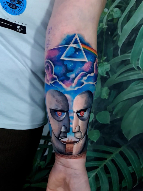 Kolorowy, realistyczny tatuaż w stylu watercolor na przedramieniu, wykonany przez Patryka